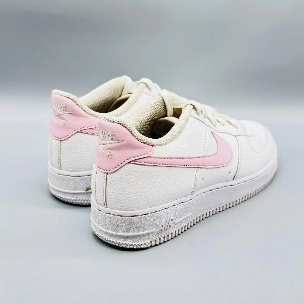 Nike Shoes Girls 7 White Pink Leather Air Force 1 LE Low Top Athletic Sneakers
